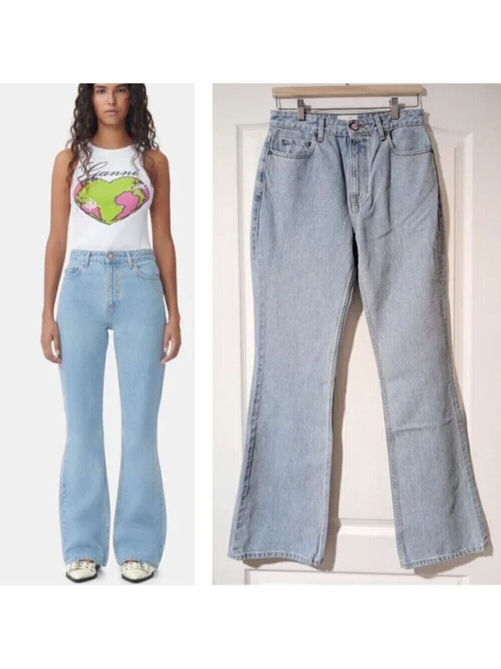 NWT GANNI | Betzy Bootcut Jeans In Light blue stone wash